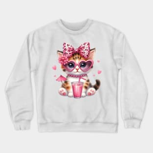 Valentine Cat Drinking Ice Cream Crewneck Sweatshirt